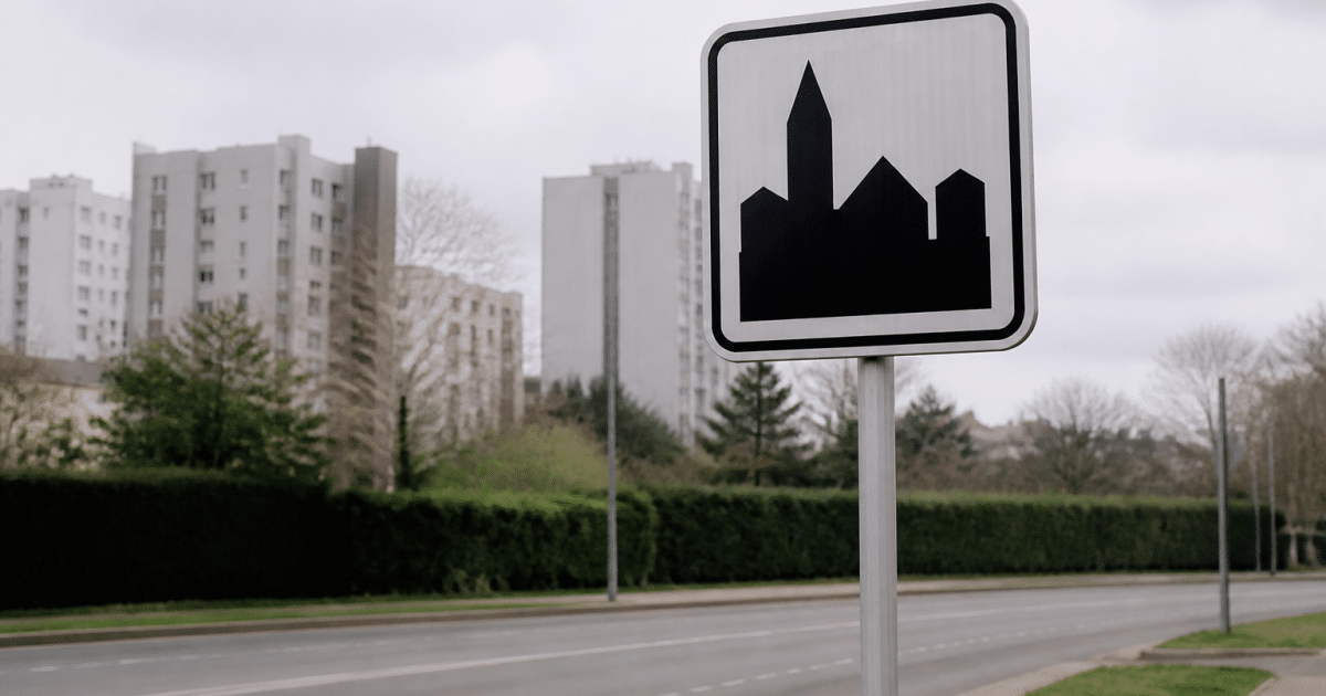 Panneau indicateur routier affichant nom commune Athis-Mons densité urbaine