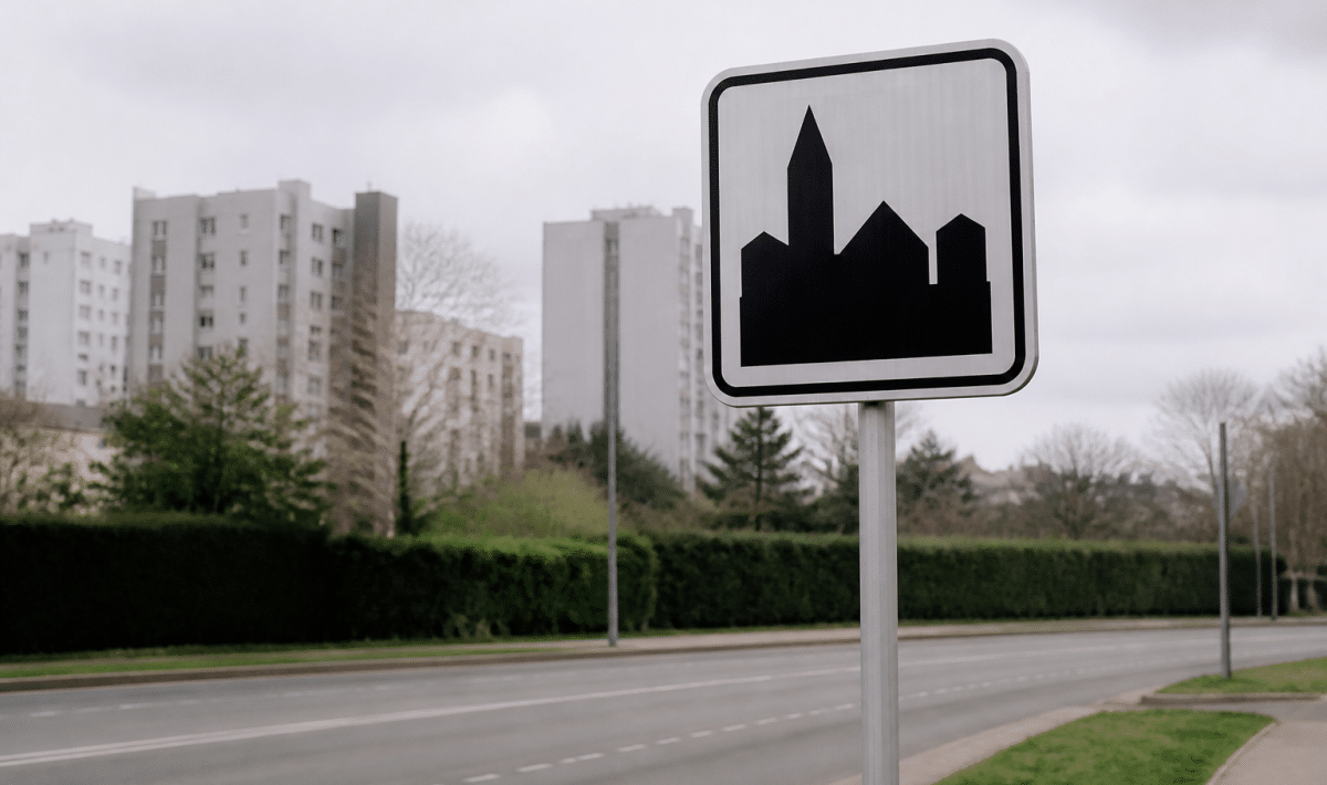 Panneau indicateur routier affichant nom commune Athis-Mons densité urbaine