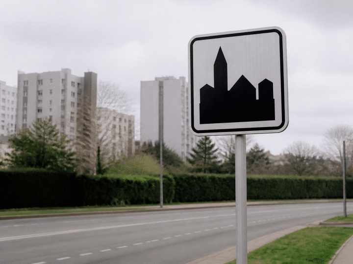Panneau indicateur routier affichant nom commune Athis-Mons densité urbaine