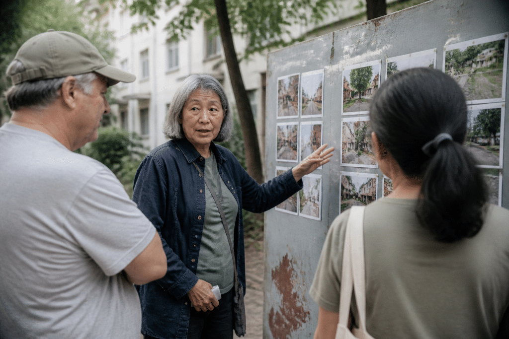 Residents discussing neighborhood changes on community forum boards