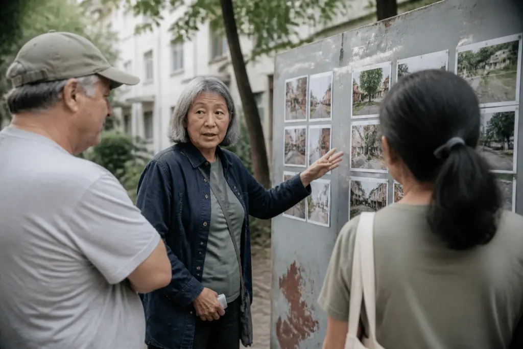 Residents discussing neighborhood changes on community forum boards