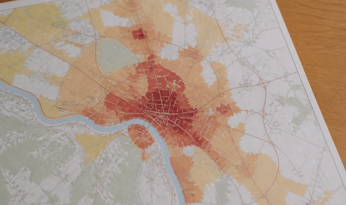 Carte administrative de Macon affichant densite population urbaine