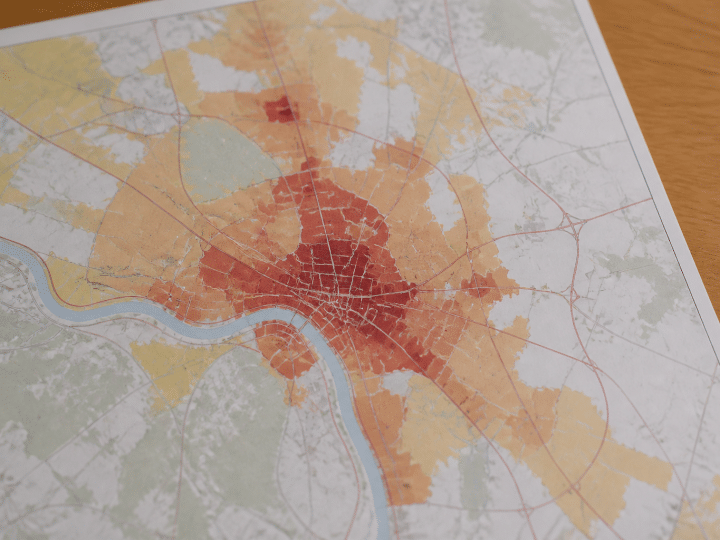Carte administrative de Macon affichant densite population urbaine