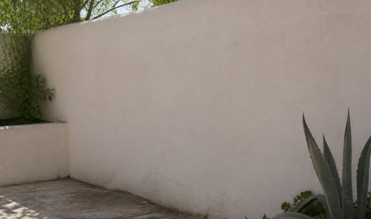 Mur de parpaings recouvert d'enduit chaux blanc lisse