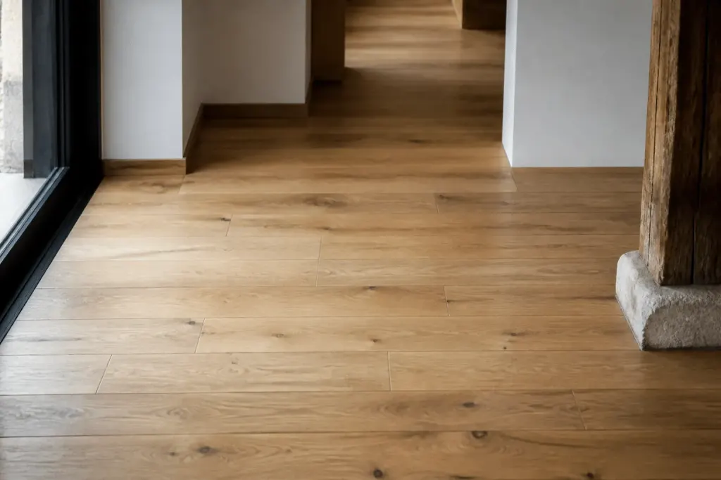 Lames de bois collee directement sur dalle chauffante