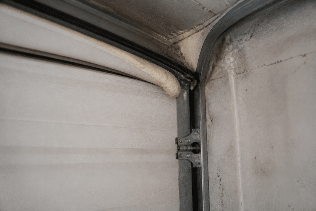 Porte sectionnelle avec isolant épais bloquant le mécanisme