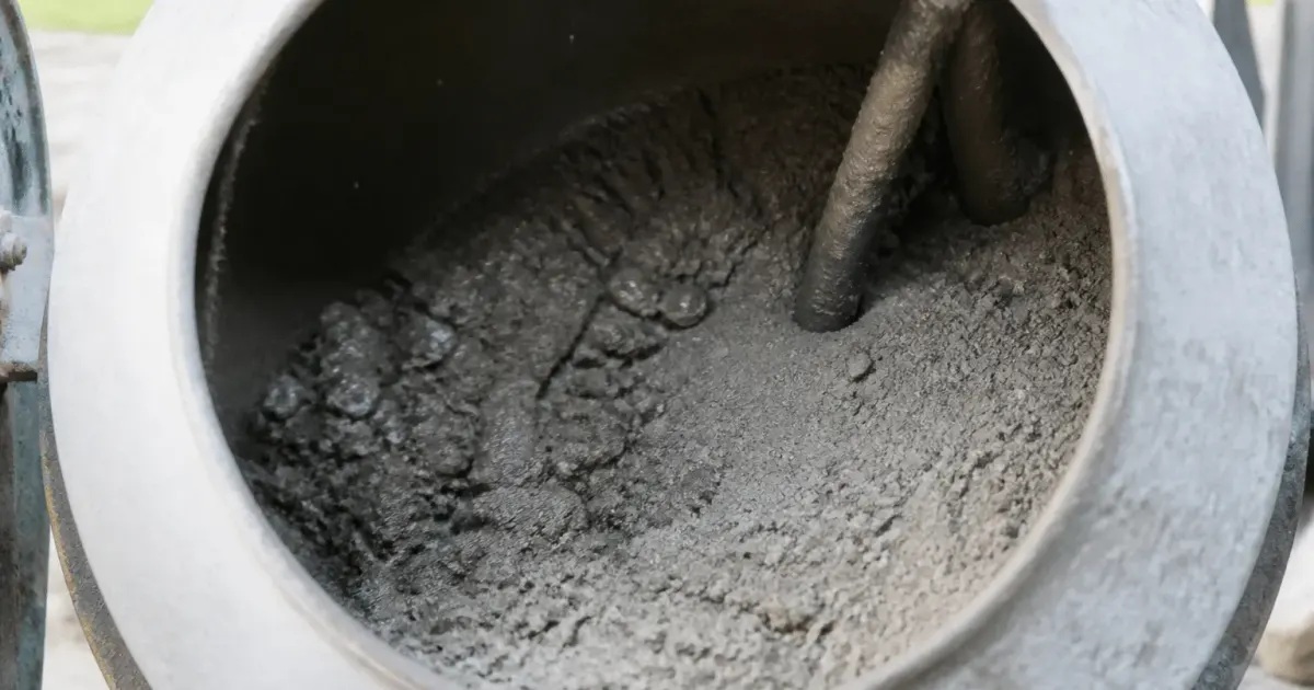 Sable et ciment mélangés dans bétonnière pour dosage béton