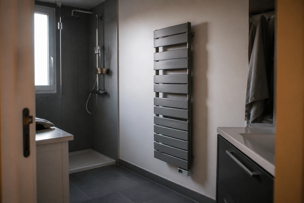Salle bain avec zones securite et radiateur mural IPX4