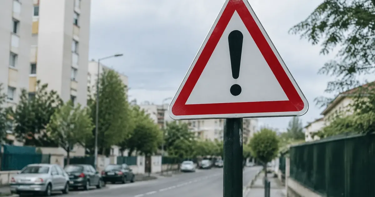 Panneau routier indiquant zones dangereuses ville française banlieue parisienne