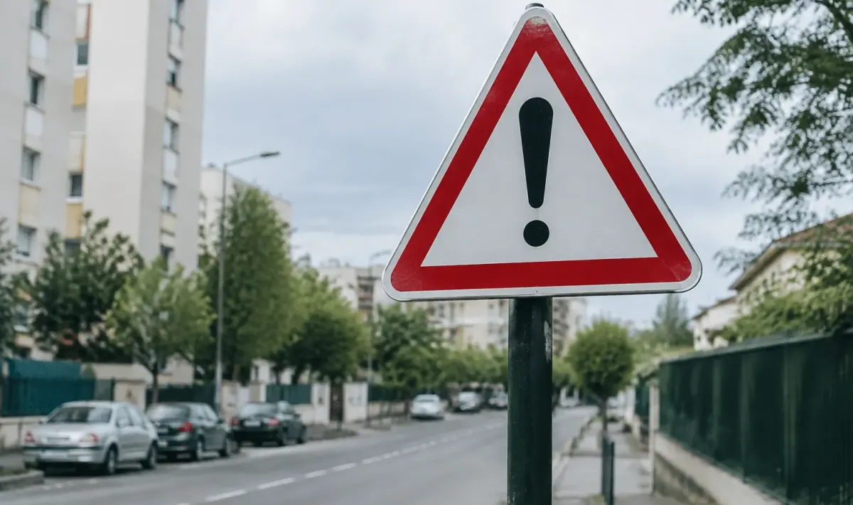 Panneau routier indiquant zones dangereuses ville française banlieue parisienne
