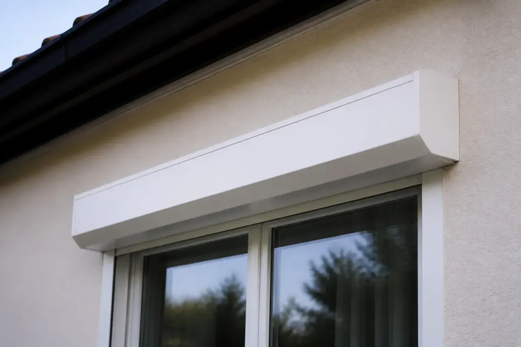 Coffre blanc de volet roulant fixe en facade