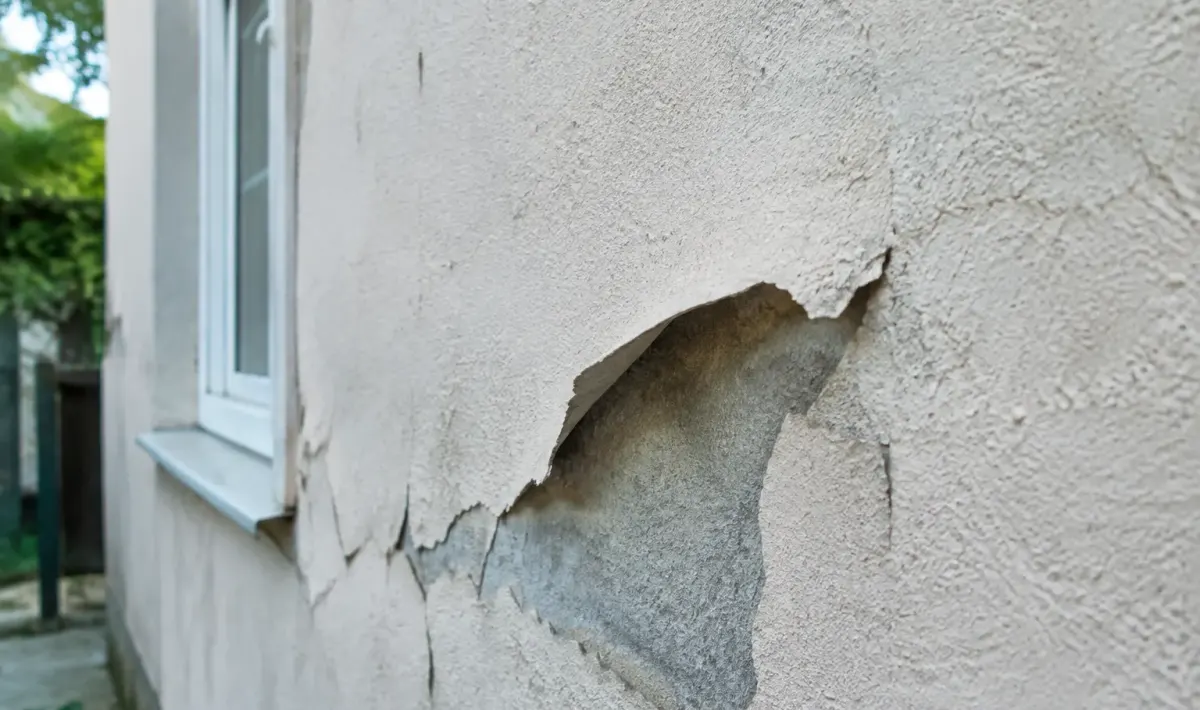 Crepi detache ondule se levant d'une facade