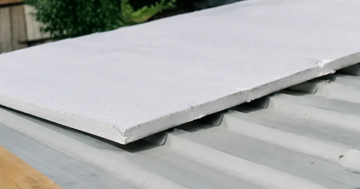 Materiau isolant blanc pose sur tole ondulees